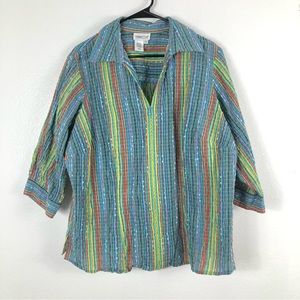 Women's Coldwater Creek Casual Colorful Texture Blouse Size 1X Full Zip Front